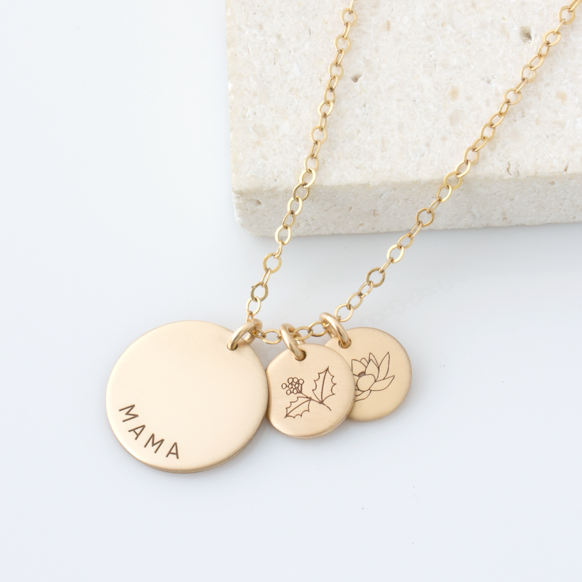 Personalized Birth Flower Disc Necklace