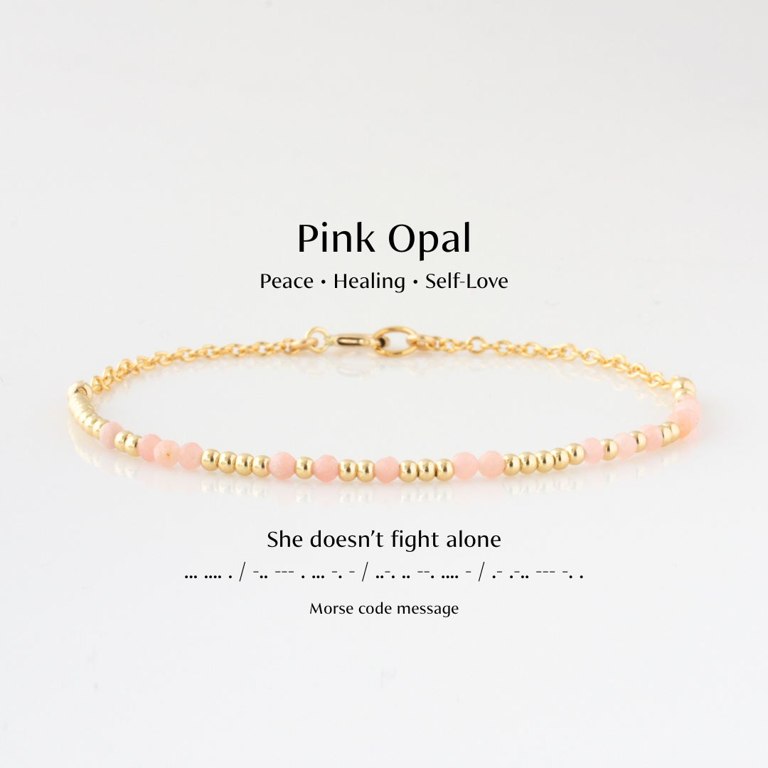 Mini Pink Opal Morse Code Bracelet