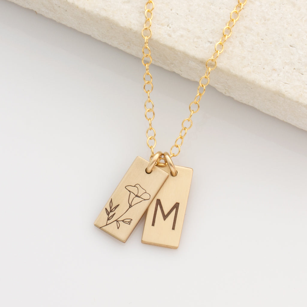 Birth Flower and Initial Tag Necklace