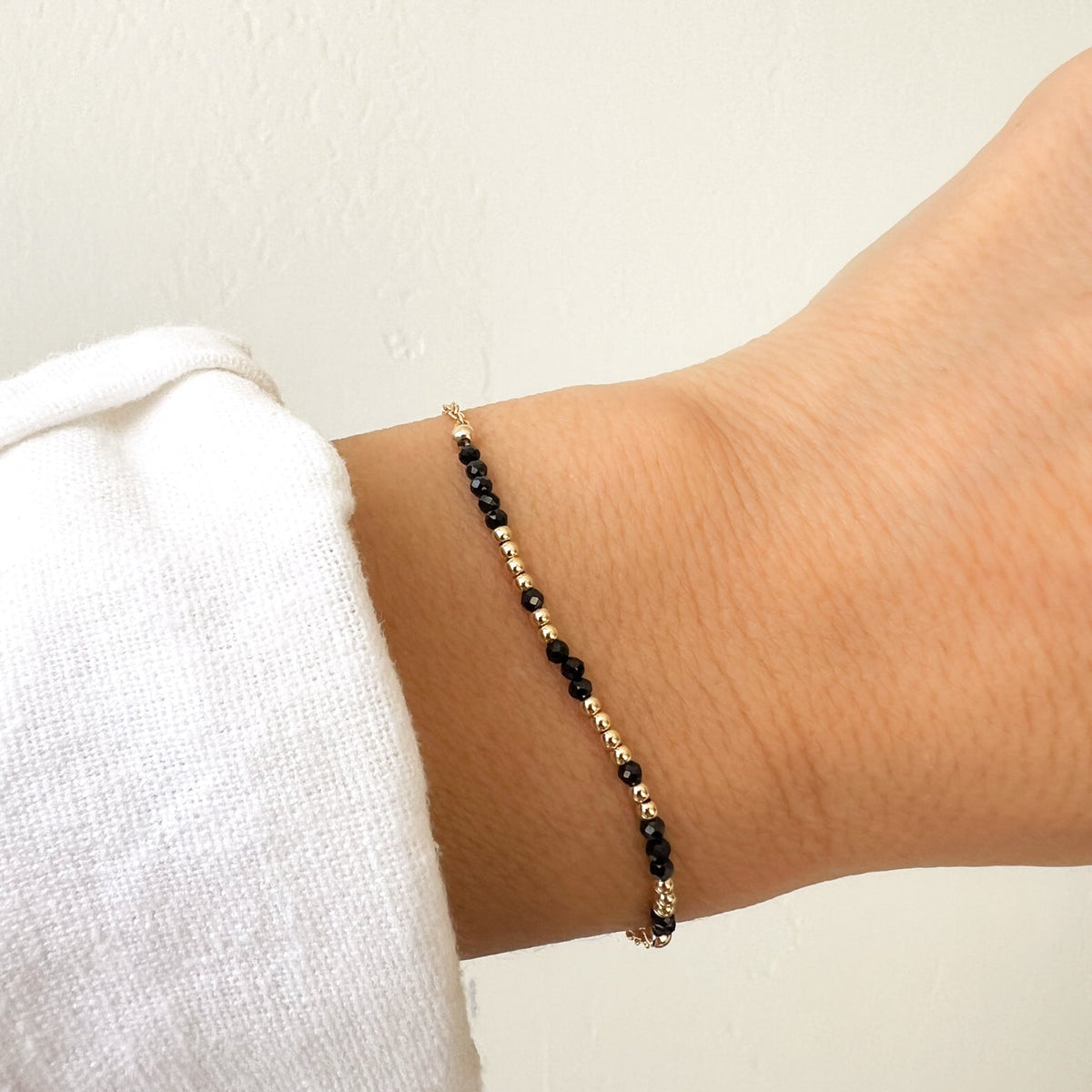 Mini Black Spinel Morse Code Bracelet
