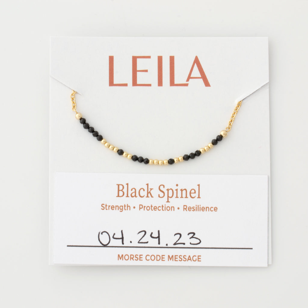 Mini Black Spinel Morse Code Bracelet