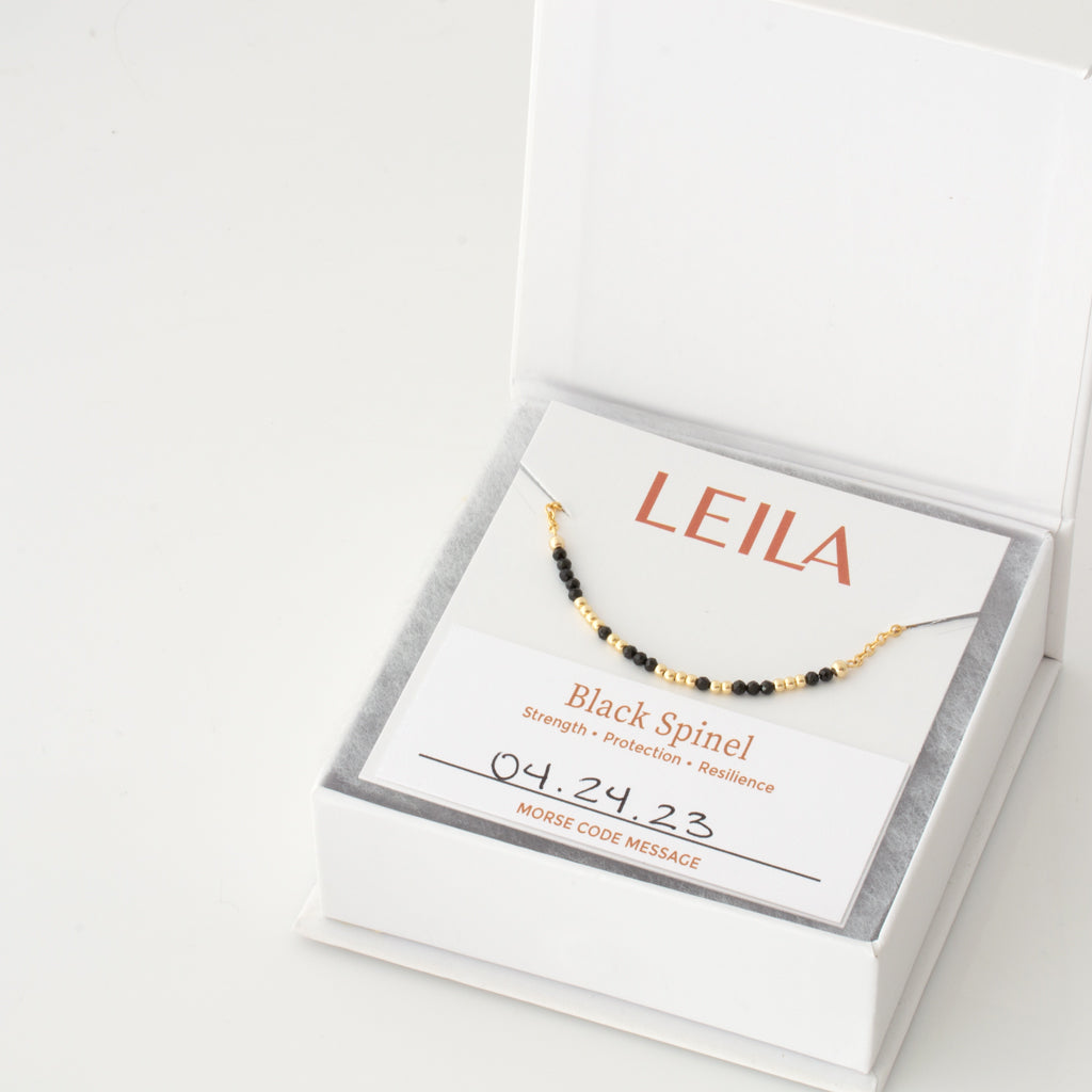Mini Black Spinel Morse Code Bracelet