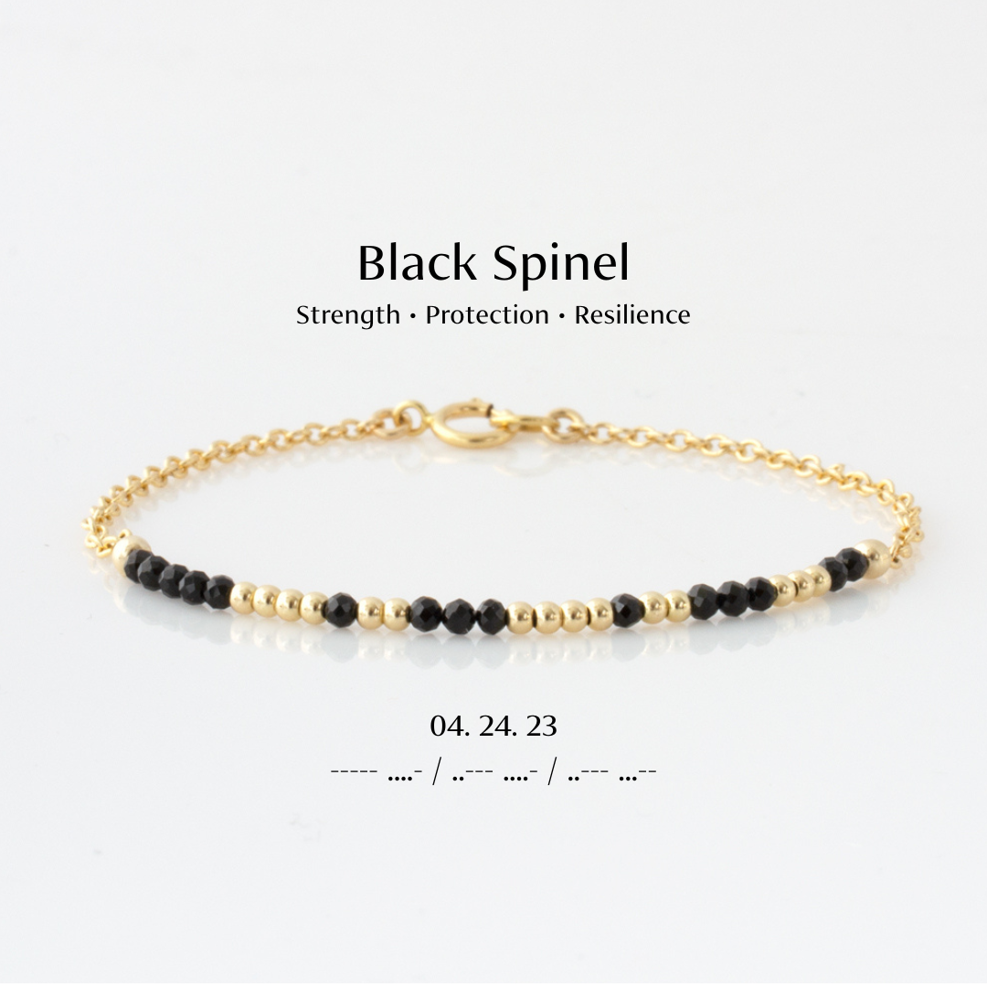 Mini Black Spinel Morse Code Bracelet