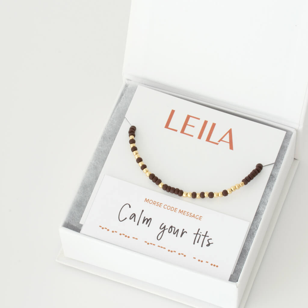 "Calm Your Tits" Endless Morse Code Bracelet