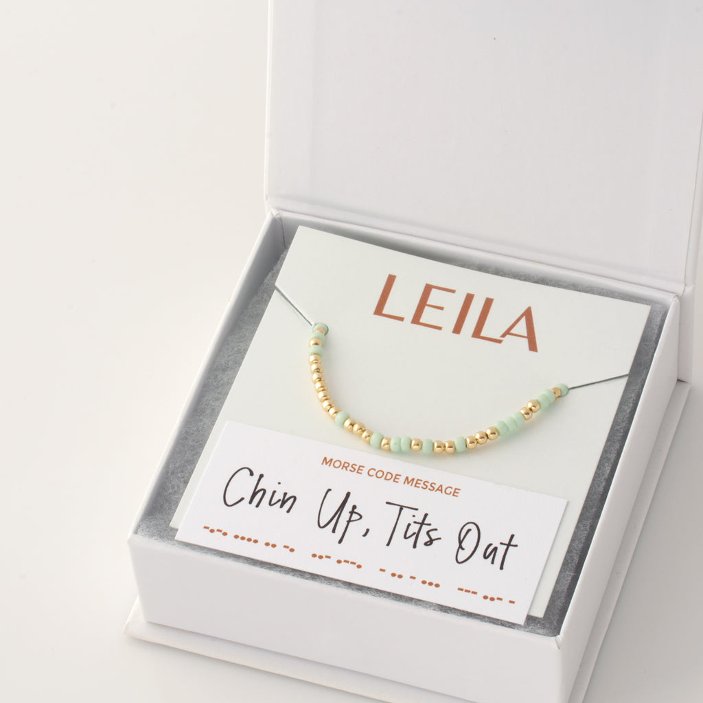 "Chin Up, Tits Out" Endless Morse Code Bracelet