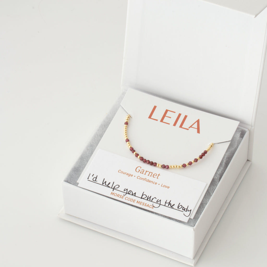 Mini Garnet Morse Code Bracelet