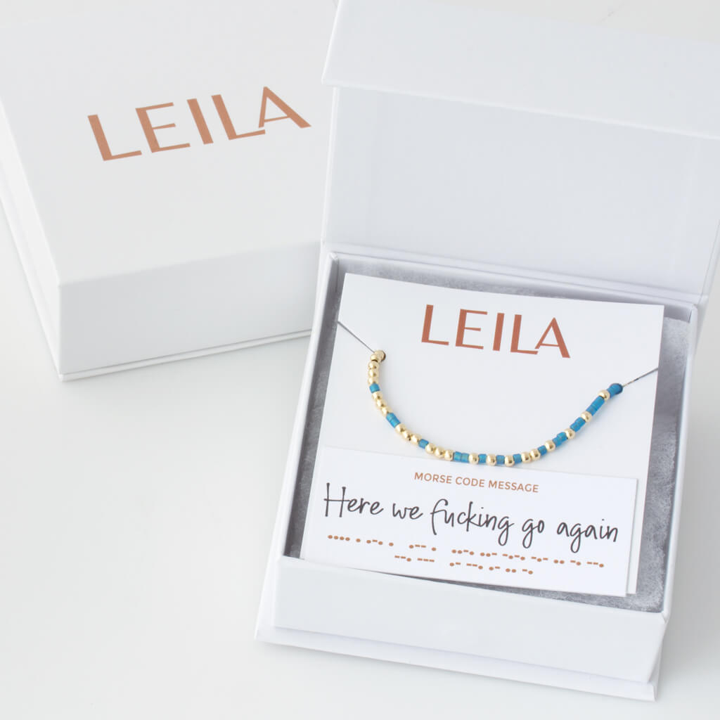 &quot;Here We Fucking Go Again&quot; Morse Code Bracelet