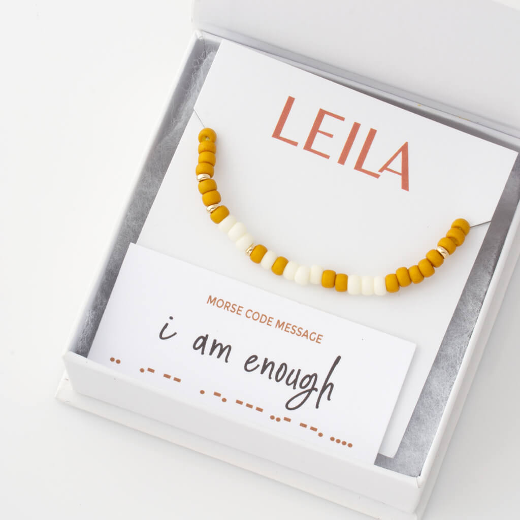 "I Am Enough" Two-Tone Bubble Morse Code Bracelet