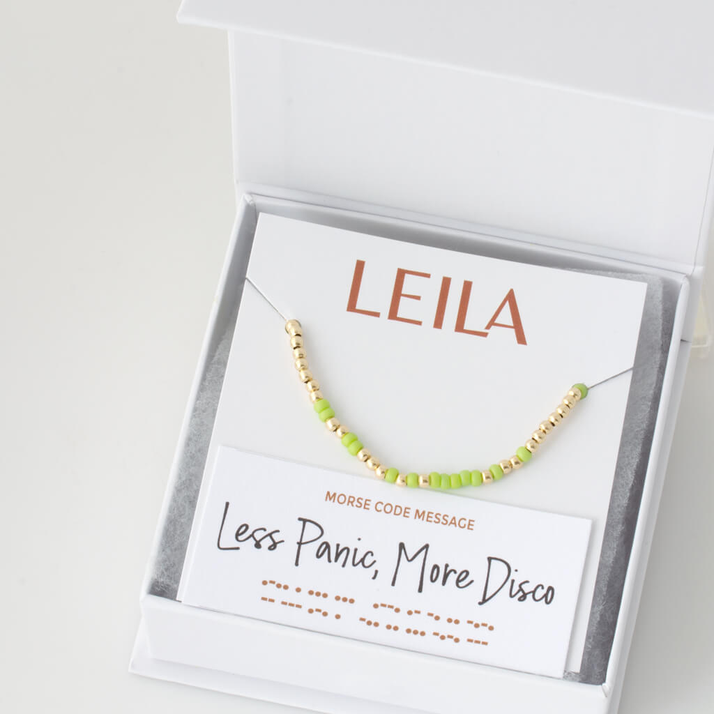 &quot;Less Panic, More Disco&quot; Endless Morse Code Bracelet