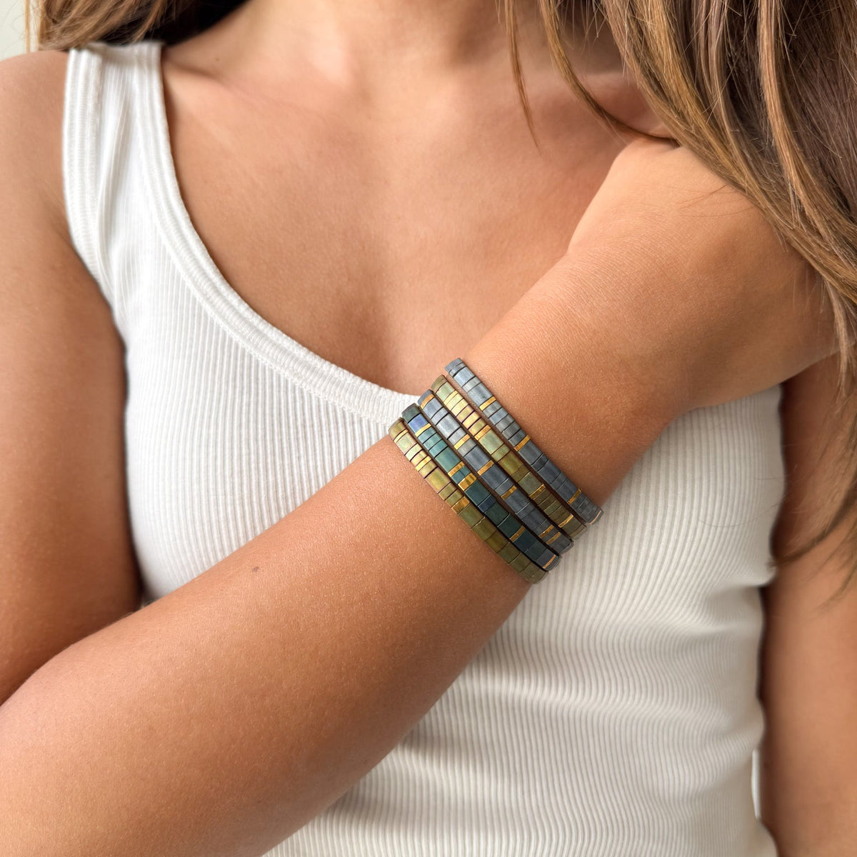 Custom Tila Morse Code Bracelet - Metallic Collection