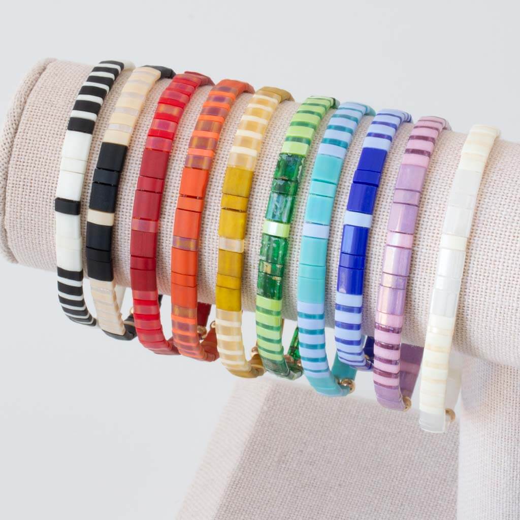 Handmade mosaic Pattern Tila bracelet made with premium Miyuki Tila beads.
