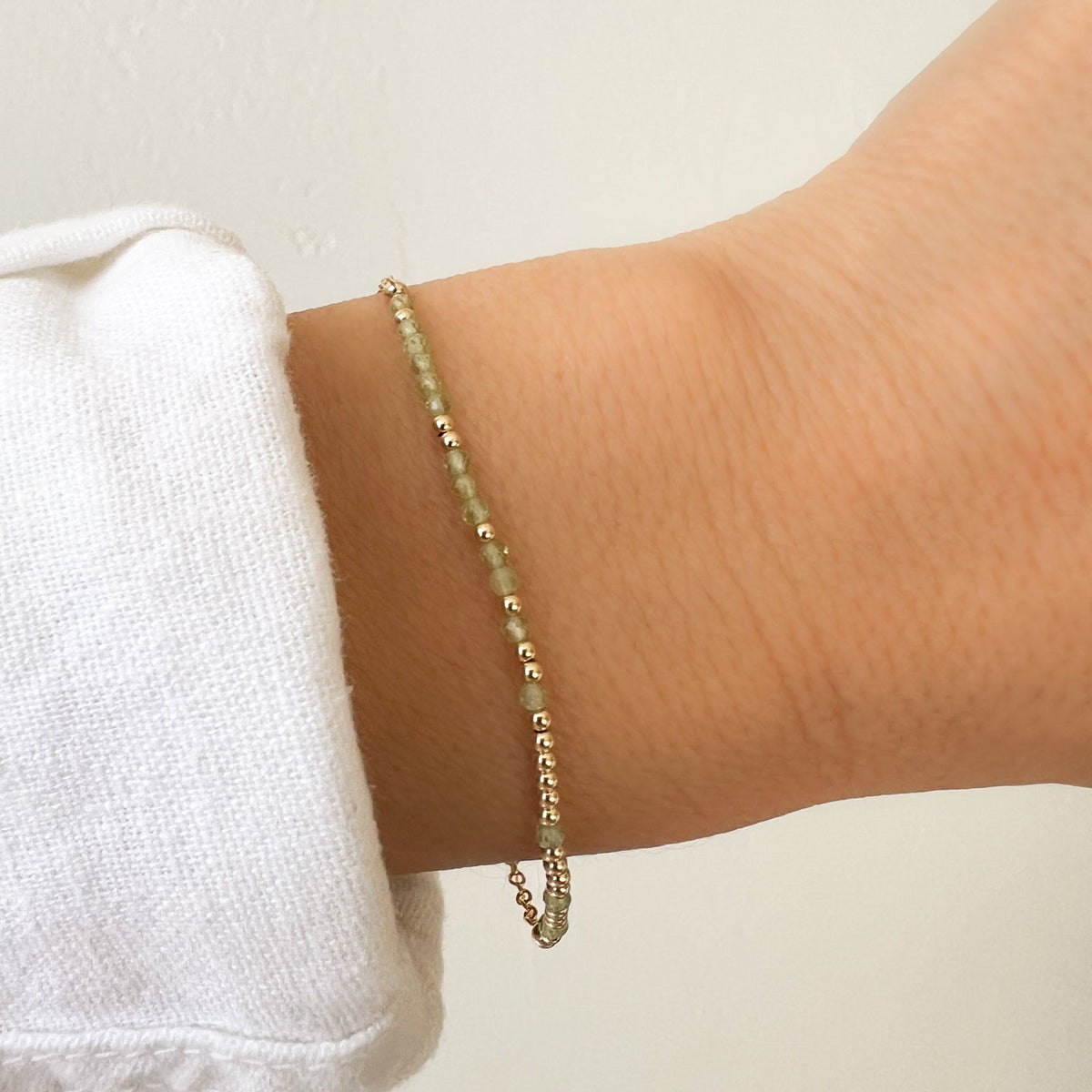 Mini Peridot Morse Code Bracelet