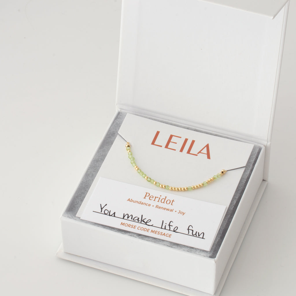 Mini Peridot Morse Code Bracelet