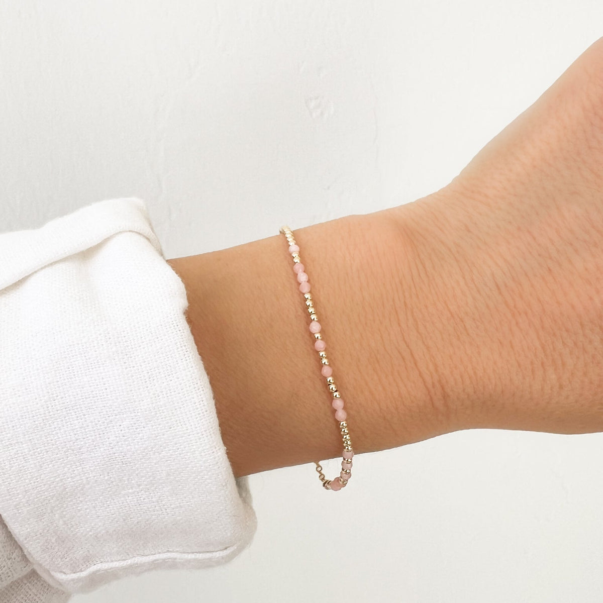 Mini Pink Opal Morse Code Bracelet