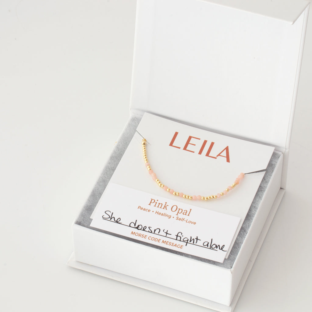 Mini Pink Opal Morse Code Bracelet
