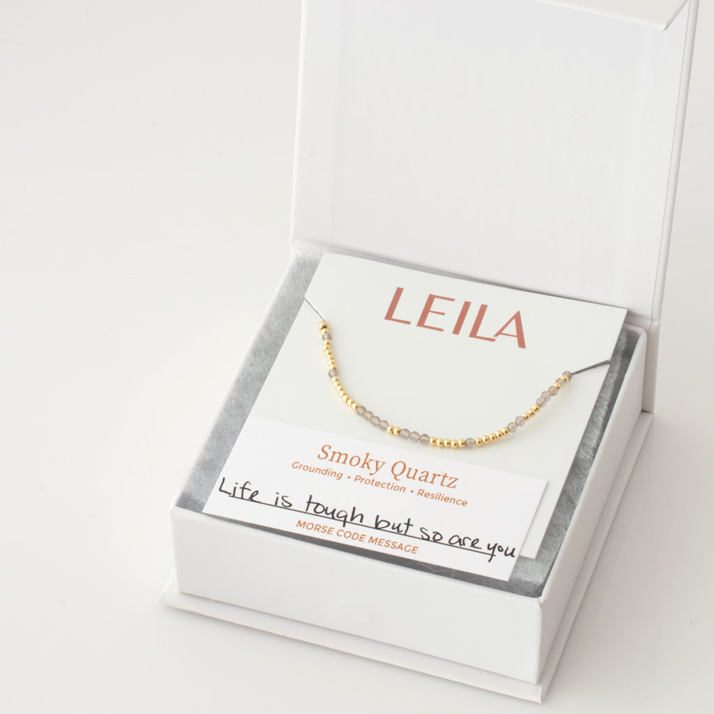 Mini Smoky Quartz Morse Code Bracelet