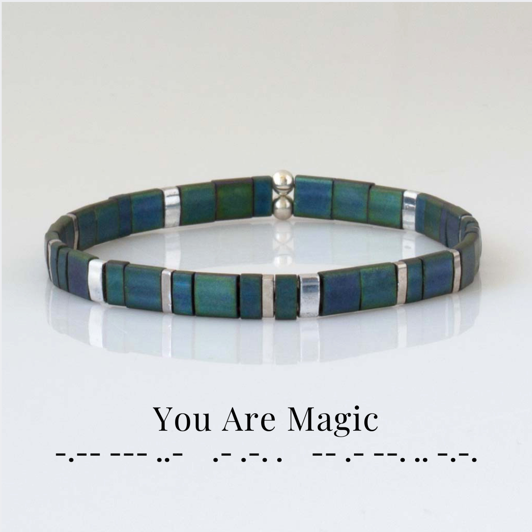Custom Tila Morse Code Bracelet - Metallic Collection