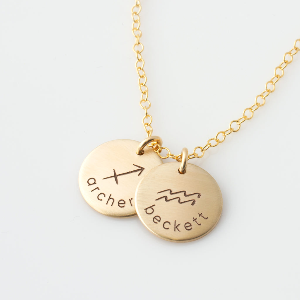 Personalized zodiac necklace with engraved star sign and name