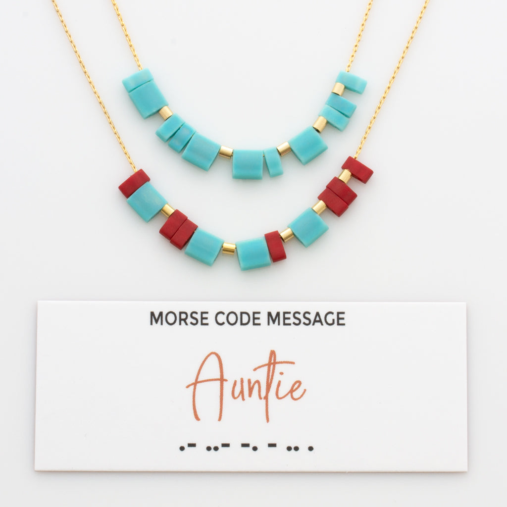 Color Block Morse Code &quot;Auntie&quot; Necklace