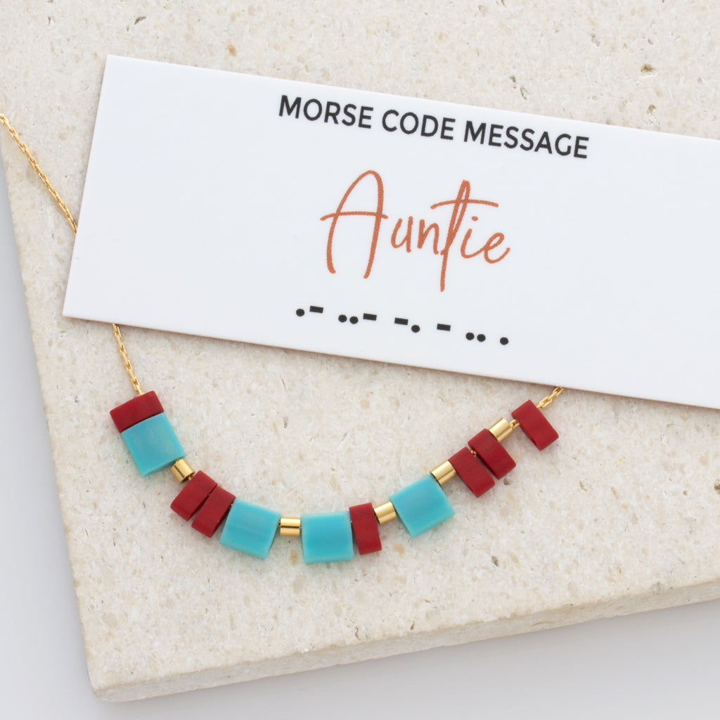 Color Block Morse Code &quot;Auntie&quot; Necklace