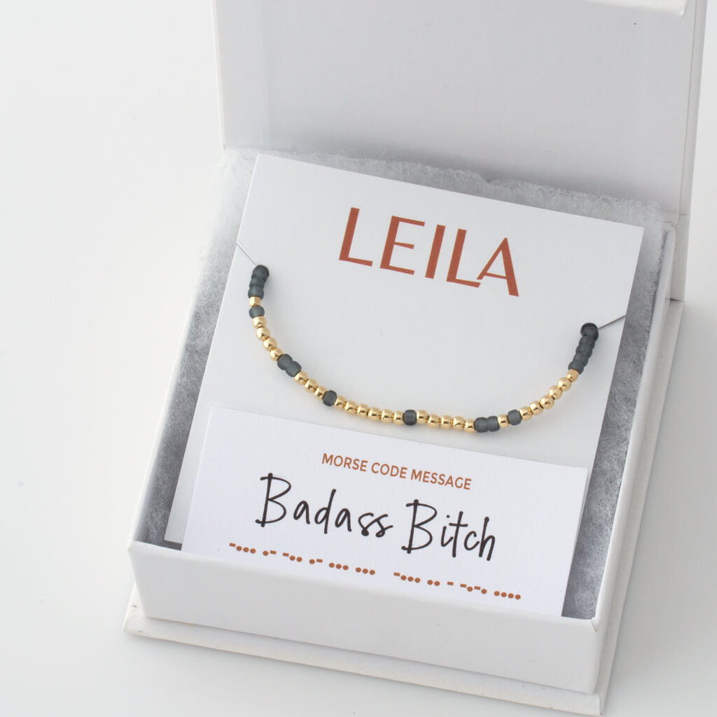 "Badass Bitch" Endless Morse Code Bracelet