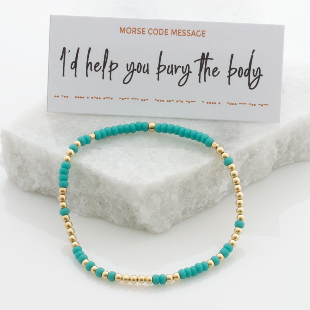 Bracciale Dell'Amicizia In Oro Con Perline E Messaggio In Codice Morse: 'I'd Help You Bury The Body' - Regalo Simpatico E Originale - copertina