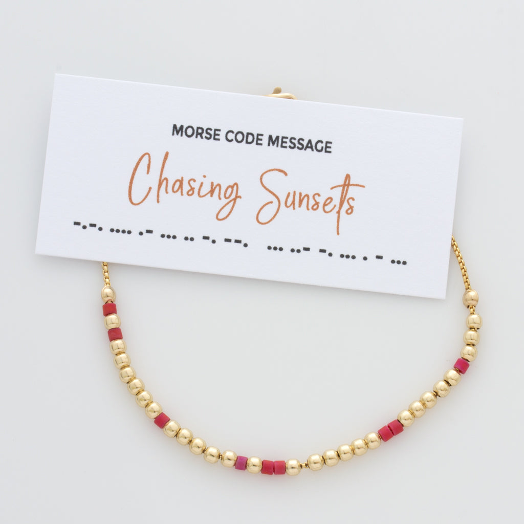 &quot;Chasing Sunsets&quot; Morse Code Bracelet