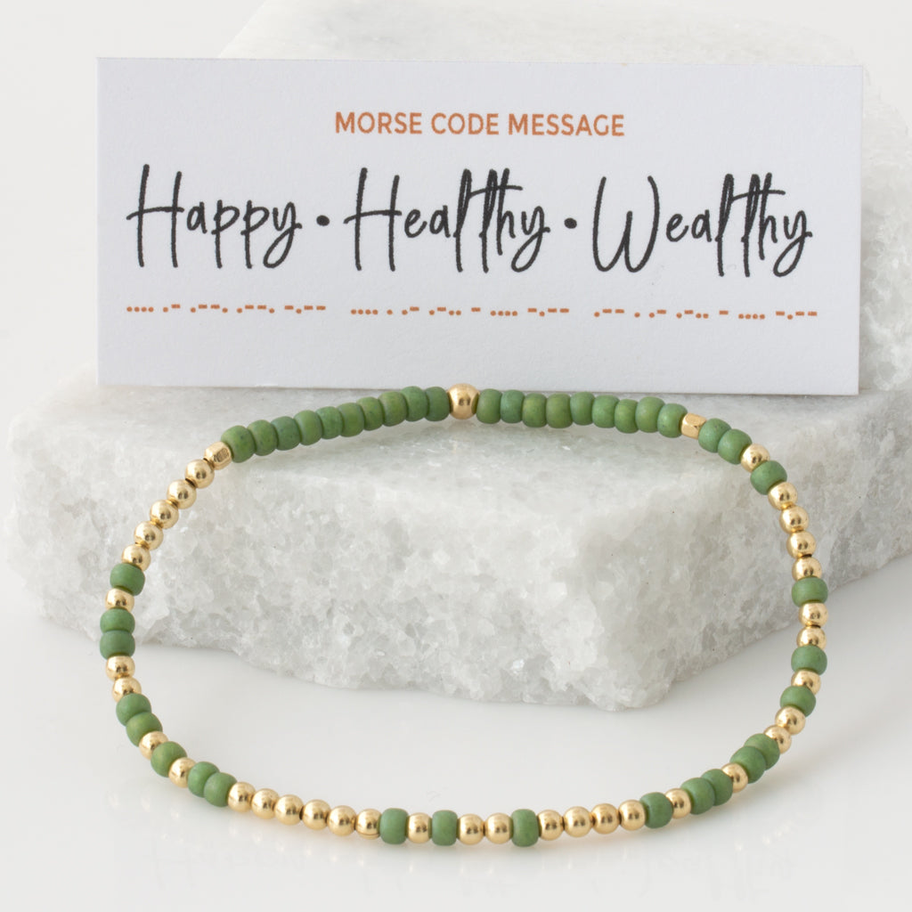 &quot;Happy Healthy Wealthy&quot; Endless Morse Code Bracelet