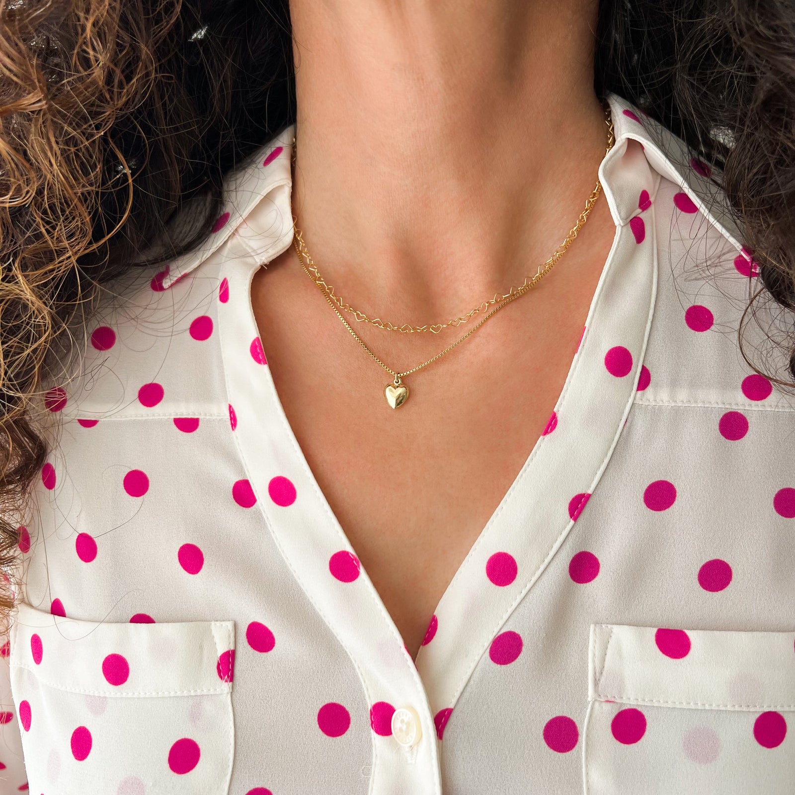 Puffy Heart Box Chain Necklace