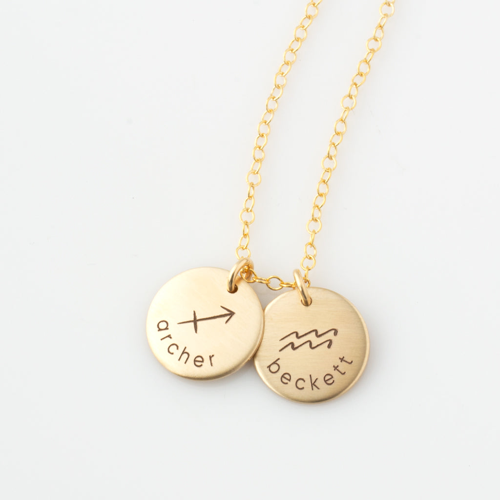 Custom astrology necklace with zodiac symbol and date engraving