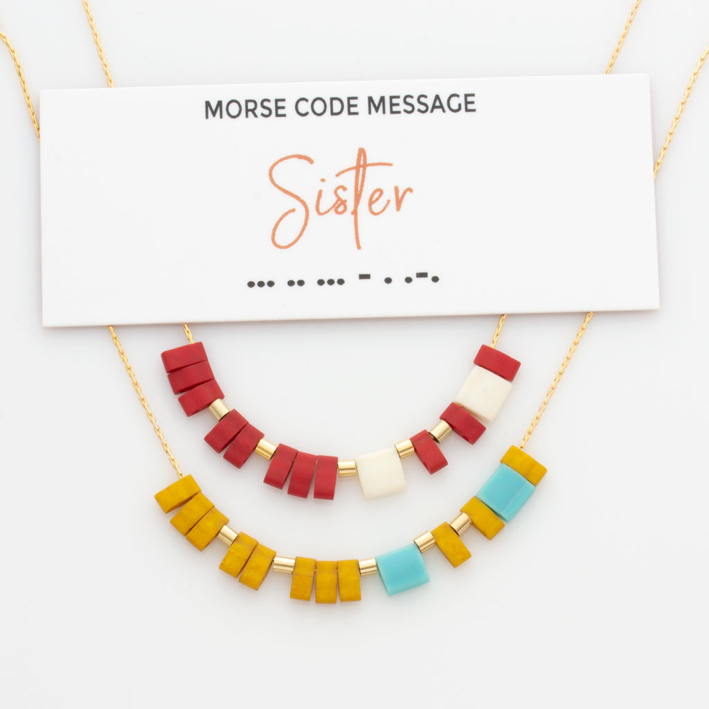 Color Block Morse Code &quot;Sister&quot; Necklace
