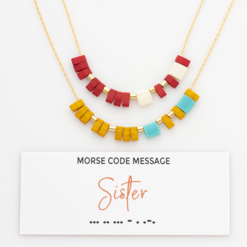 Color Block Morse Code Sister Necklace LEILA