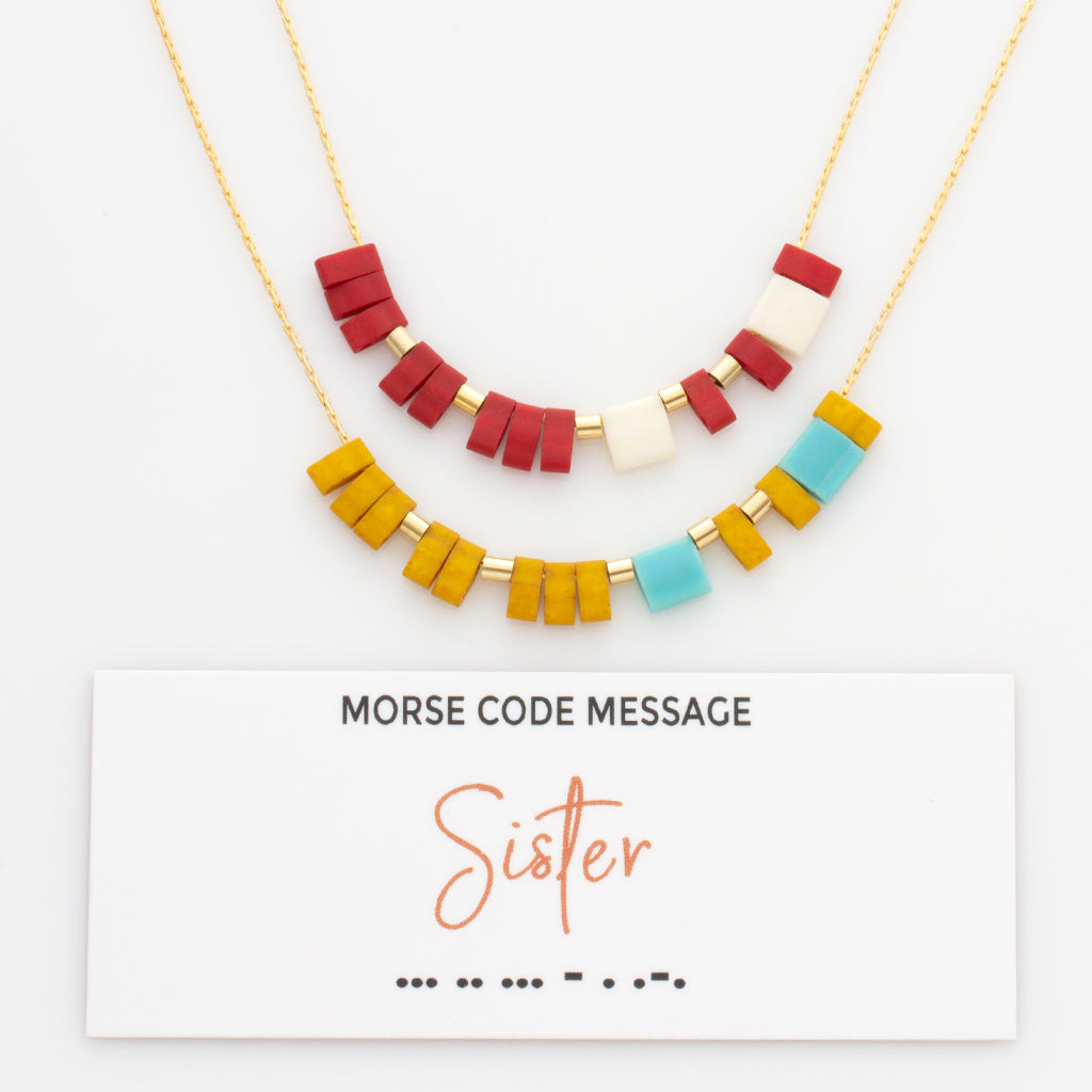 Color Block Morse Code &quot;Sister&quot; Necklace