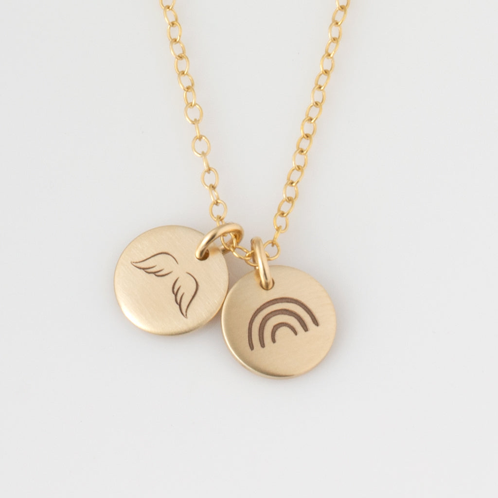 Angel Wings and Rainbow Mini Disc Necklace