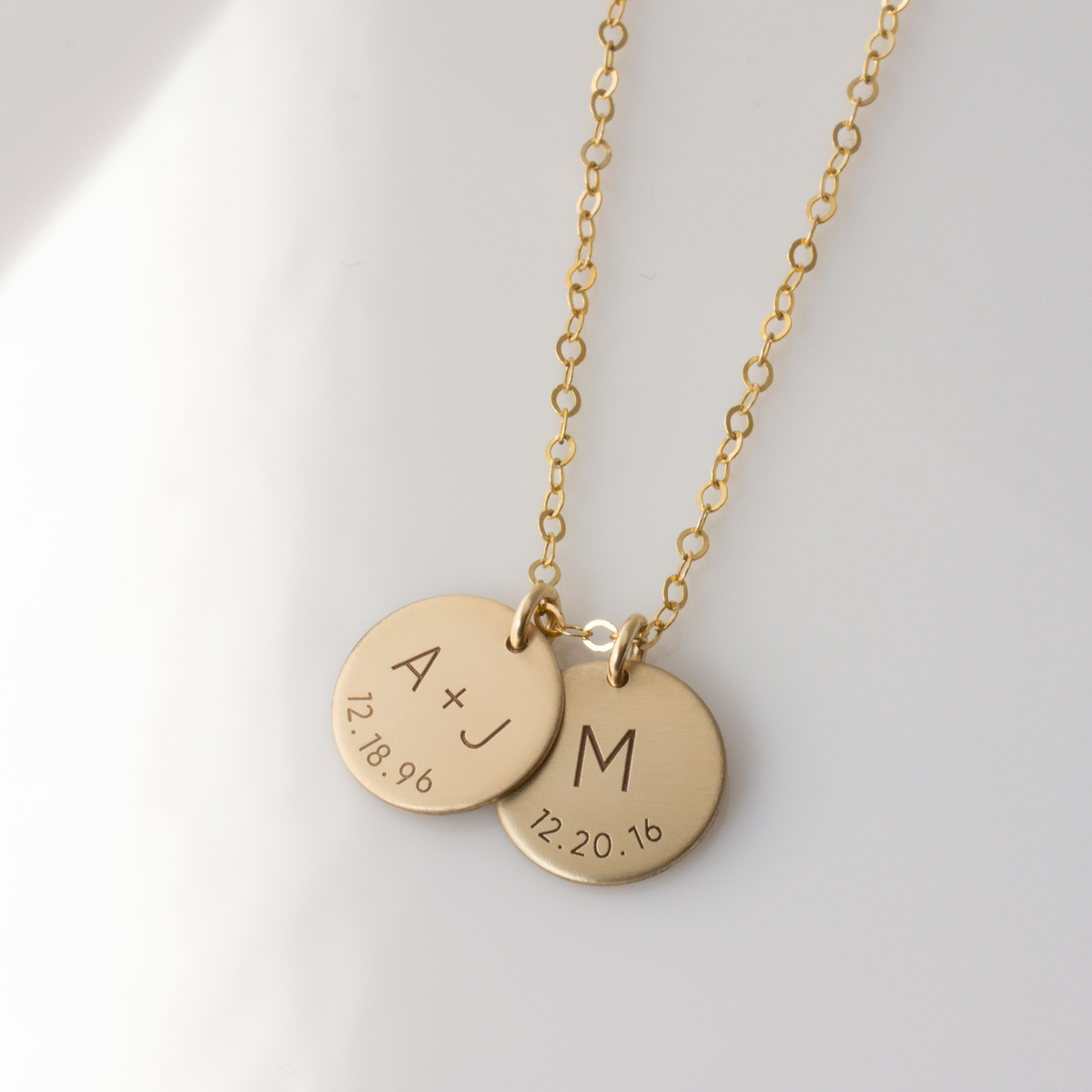 Respect Gold Disc Initial Necklace, 16