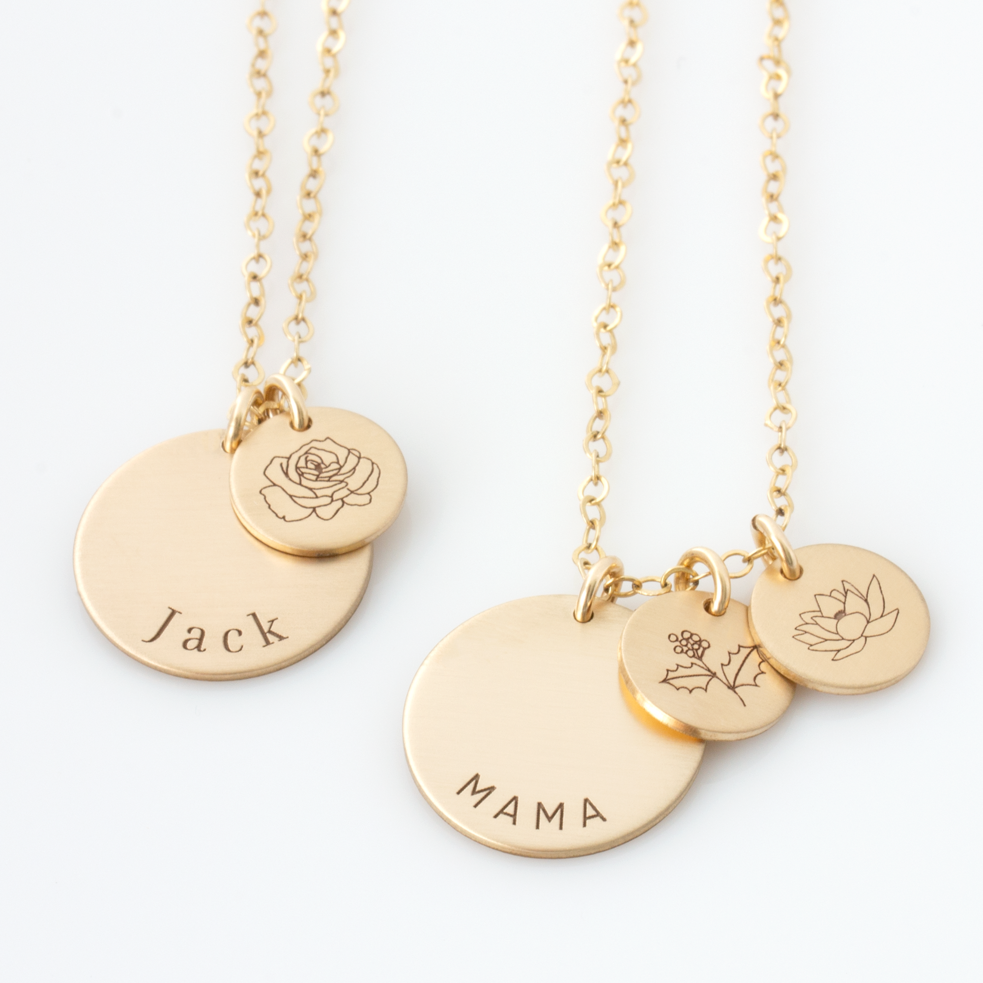 Personalized Birth Flower Disc Necklace LEILA