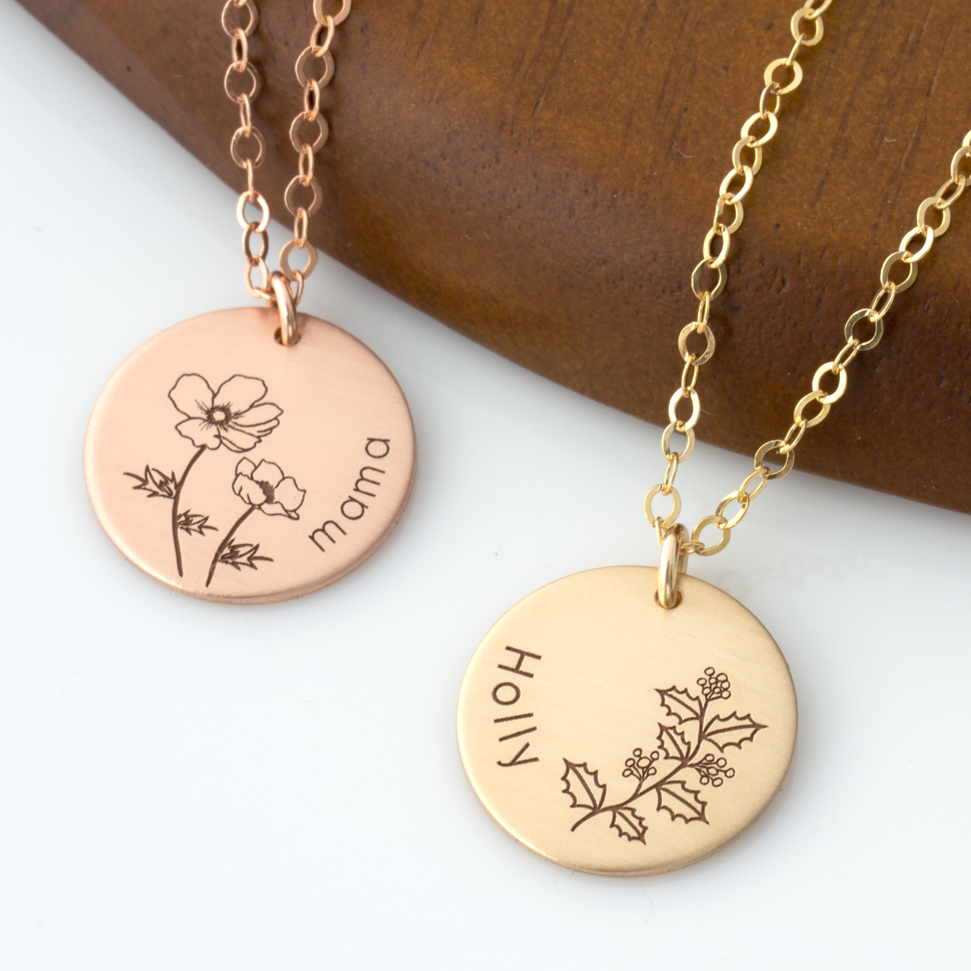 Birth Flower Name Disc Necklace LEILA