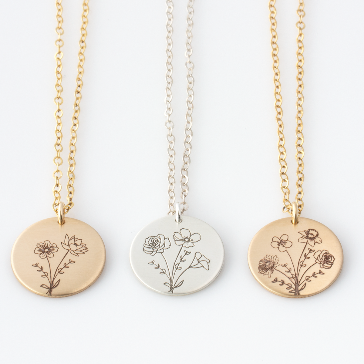Sterling Silver Birth Flower Charms - Bouquet Necklace