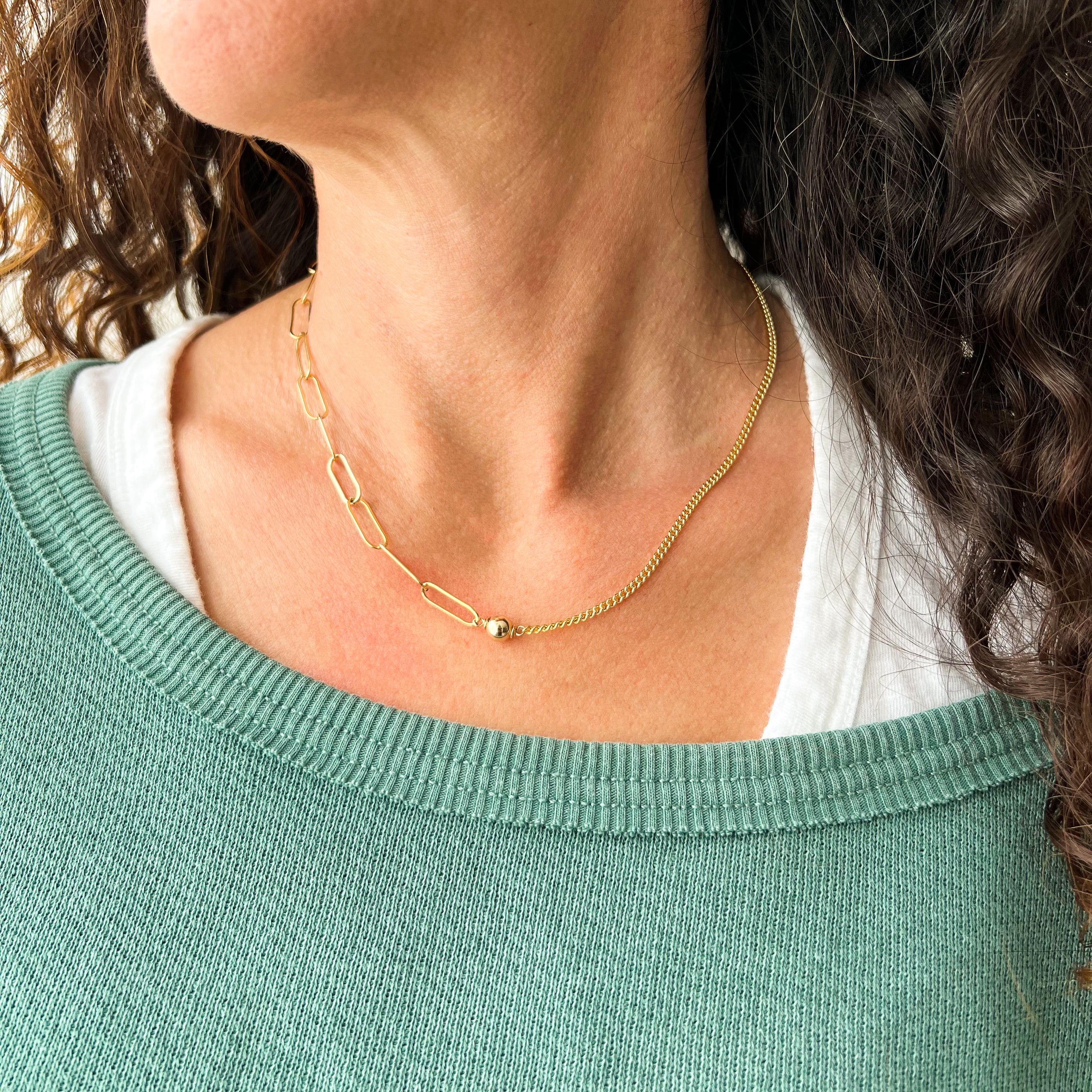 Paperclip Curb Ball Necklace - LEILA