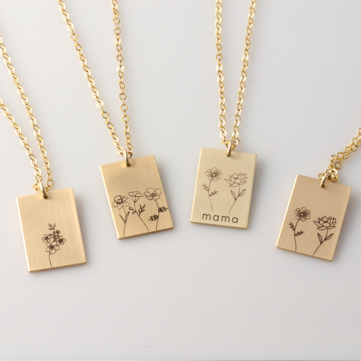 Rectangle Birth Flower Necklace