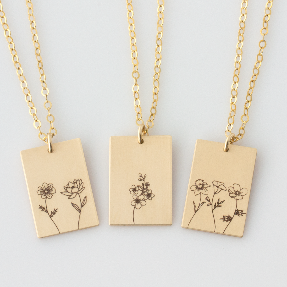 Rectangle Birth Flower Necklace