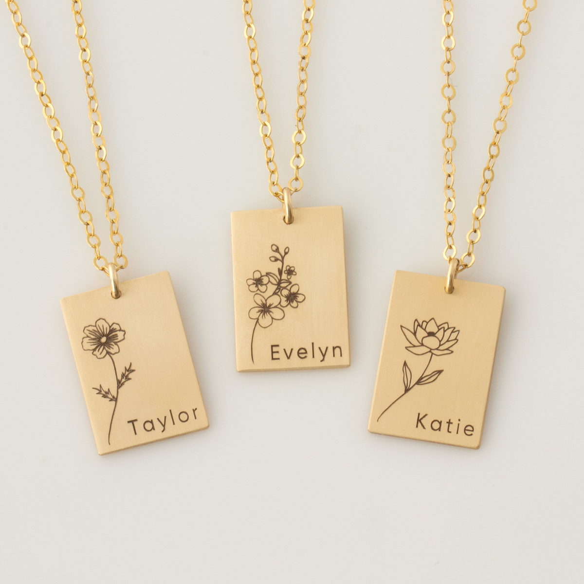 Personalized Rectangle Birth Flower Necklace