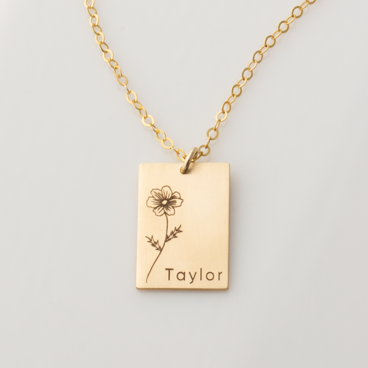 Personalized Rectangle Birth Flower Necklace
