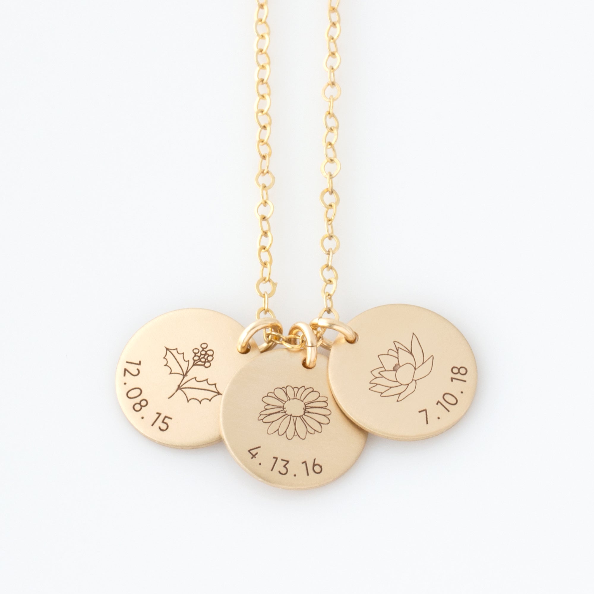 Birth Flower Date Disc Necklace LEILA - Main Image