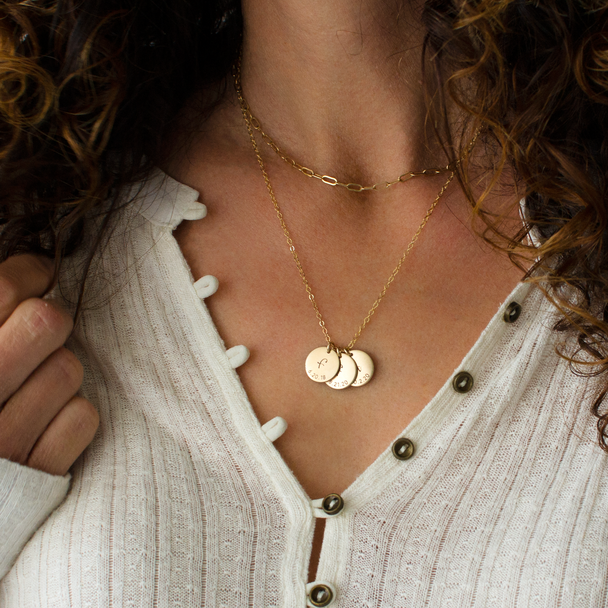 Custom Initial Date Disc Necklace, initial necklace, mama necklace