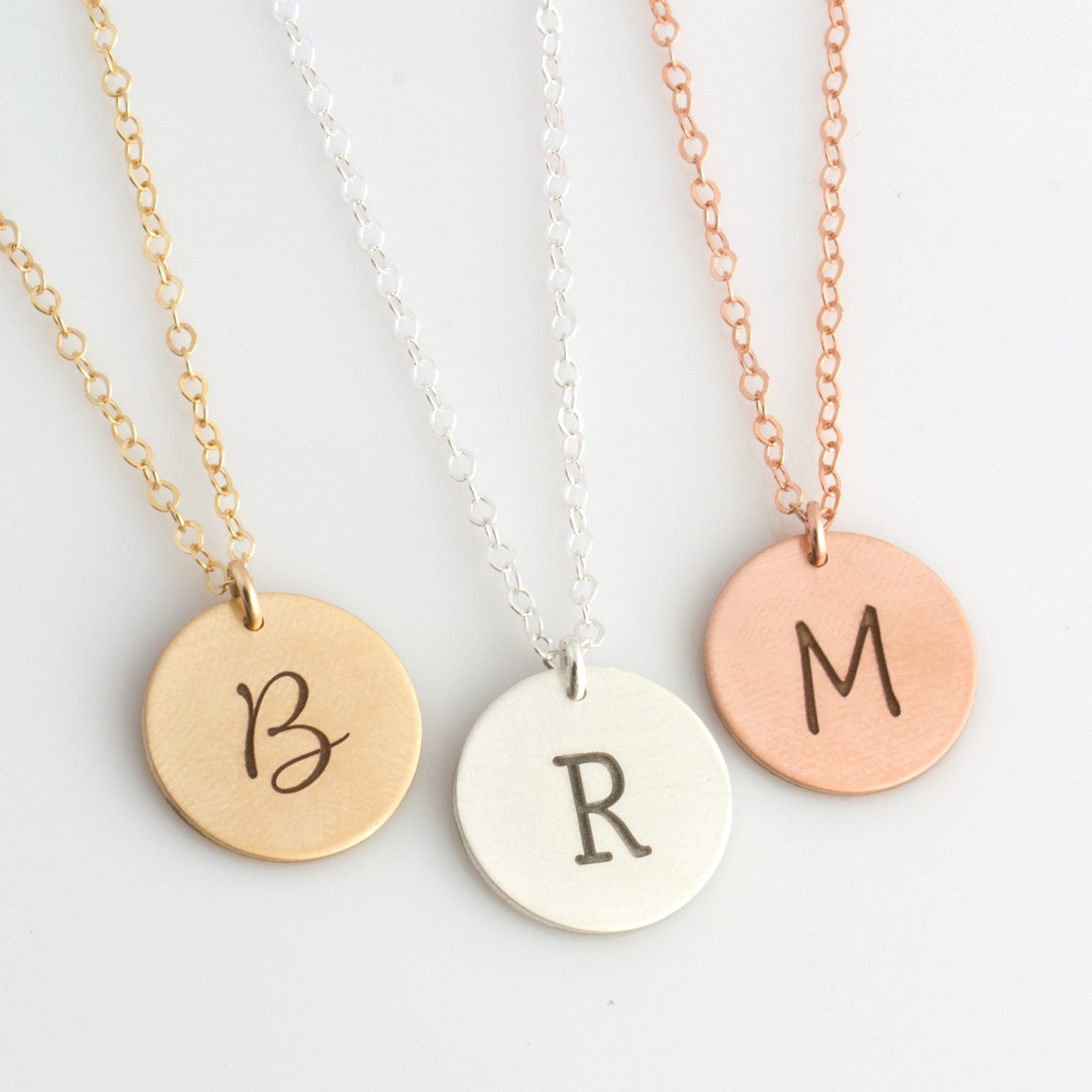 THREE Monogram Charm Necklace/Tiny Initial Disc Necklace/Gold Silver  Jewelry, Mom and Children, Family, Sister, Best friends Necklace