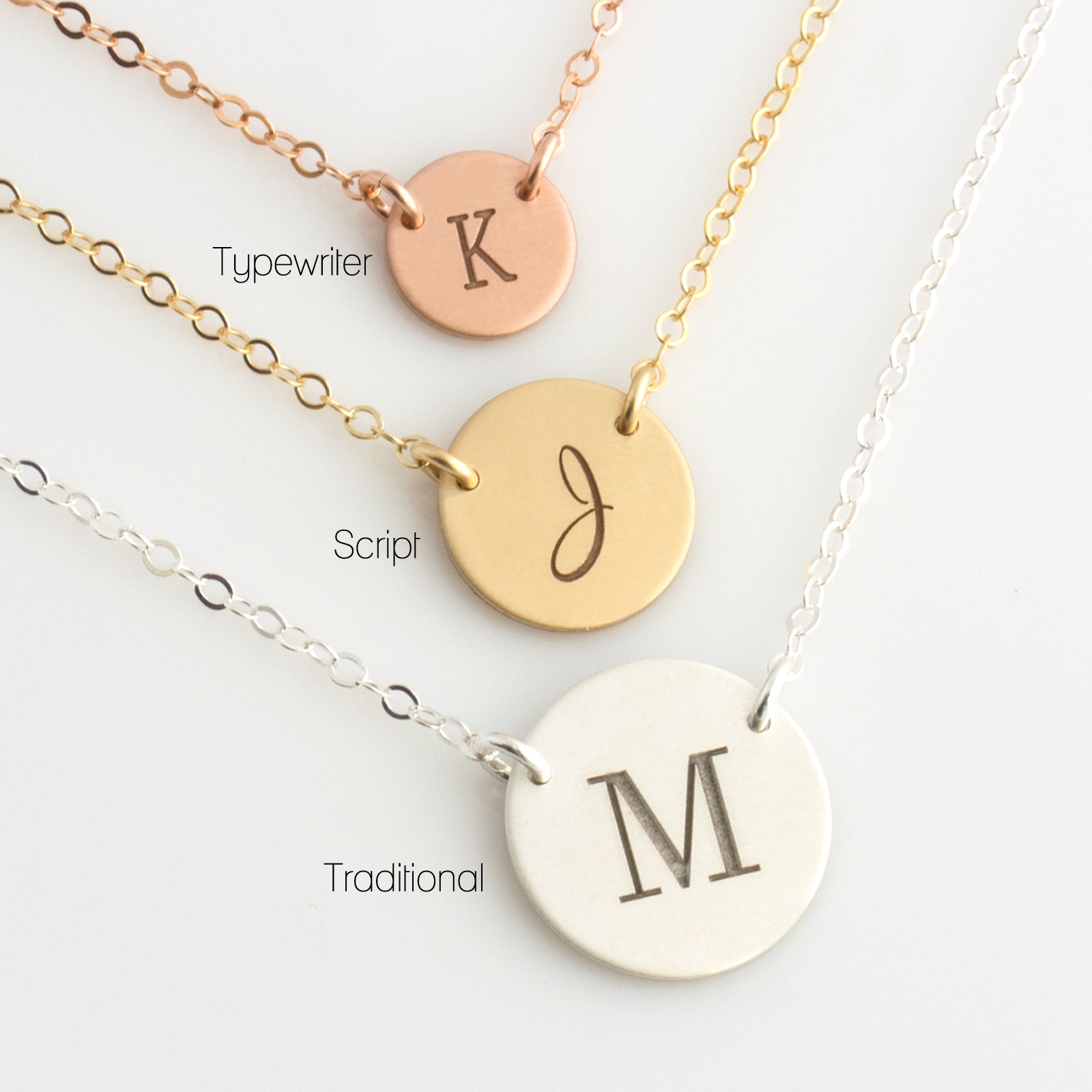 Dainty Engraved Disc Necklace, Personalized Disc Necklace, Engraved Monogram Necklace, 14K Gold Fill, Mothers Day Gift, LEILAJewelryShop