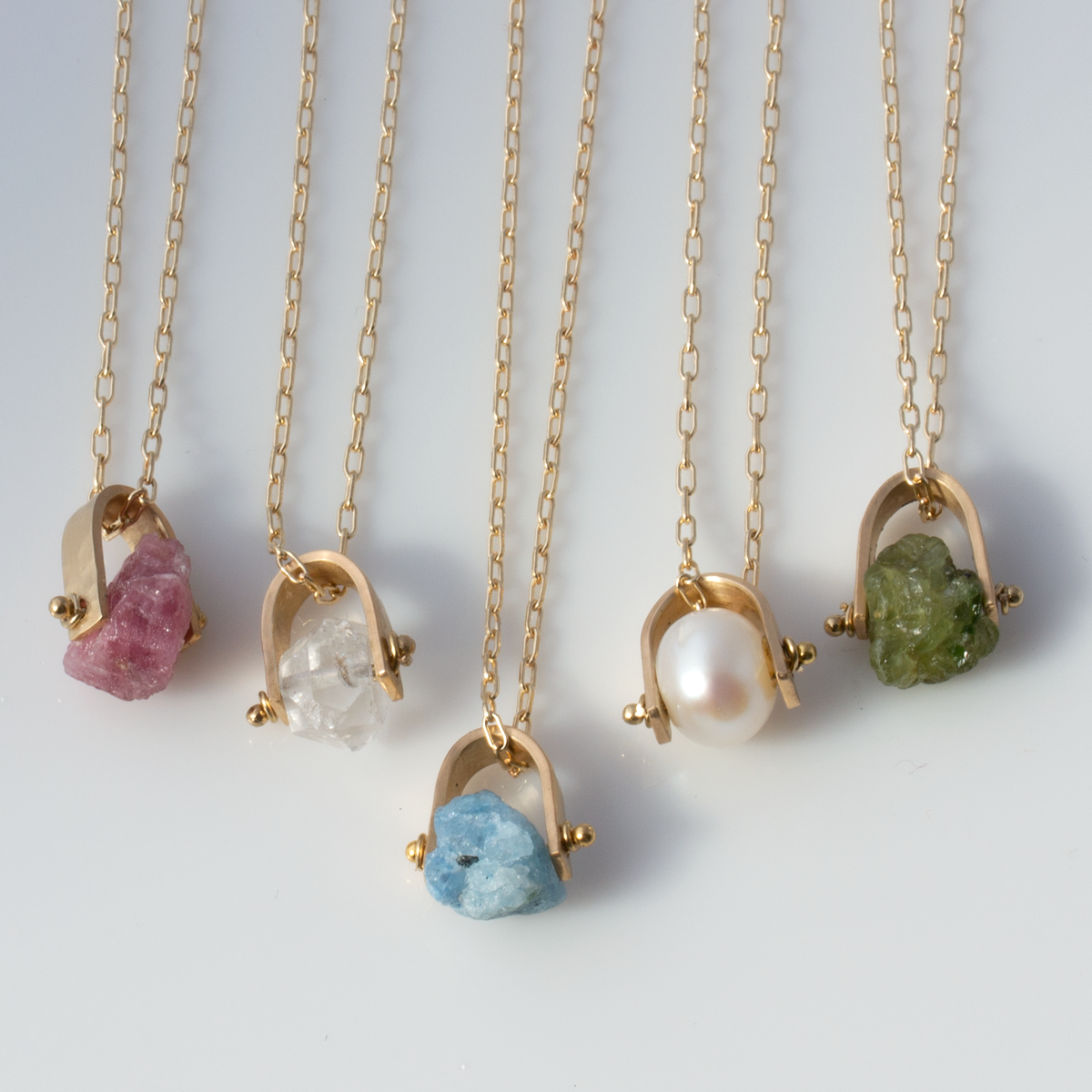 Multi Coloured Natural Gemstone Necklace in 9K Yellow Gold